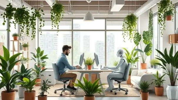 Picture - AI image: human & robot at the desk